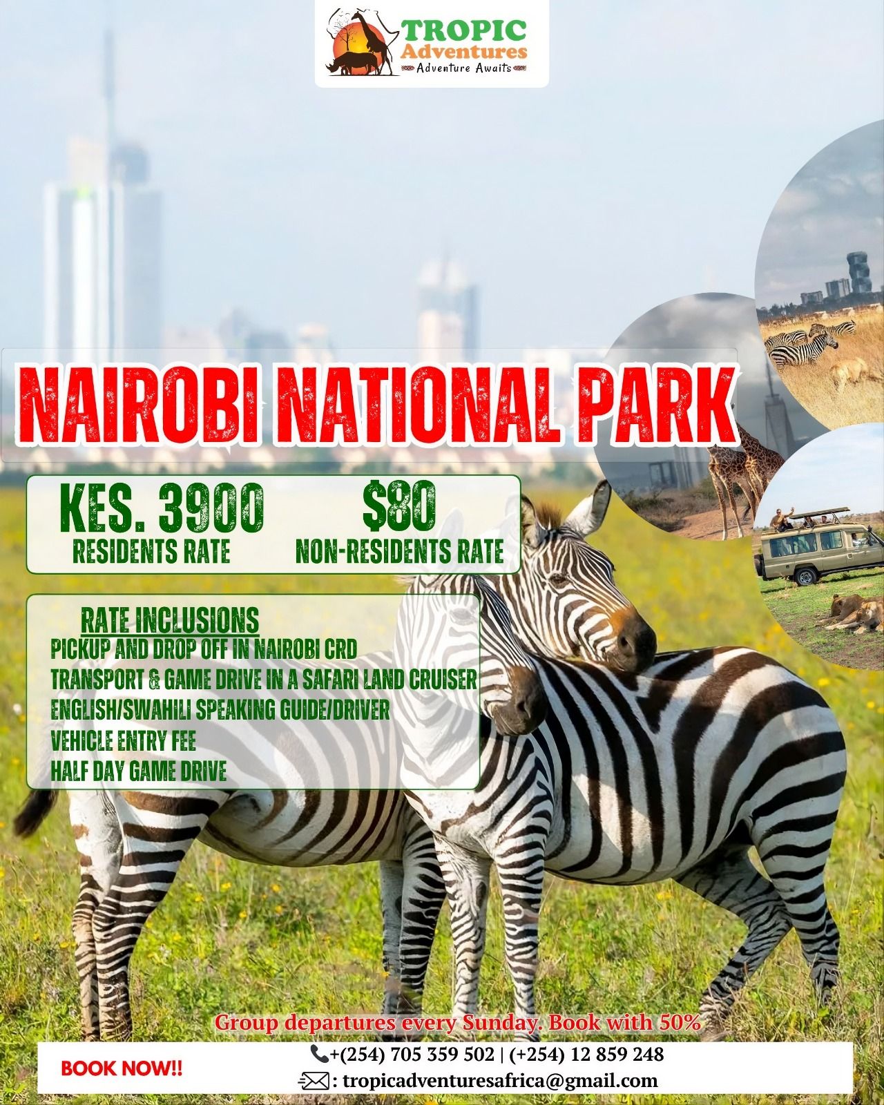 Wildlife habitat near Nairobi skyline at Nairobi National Park